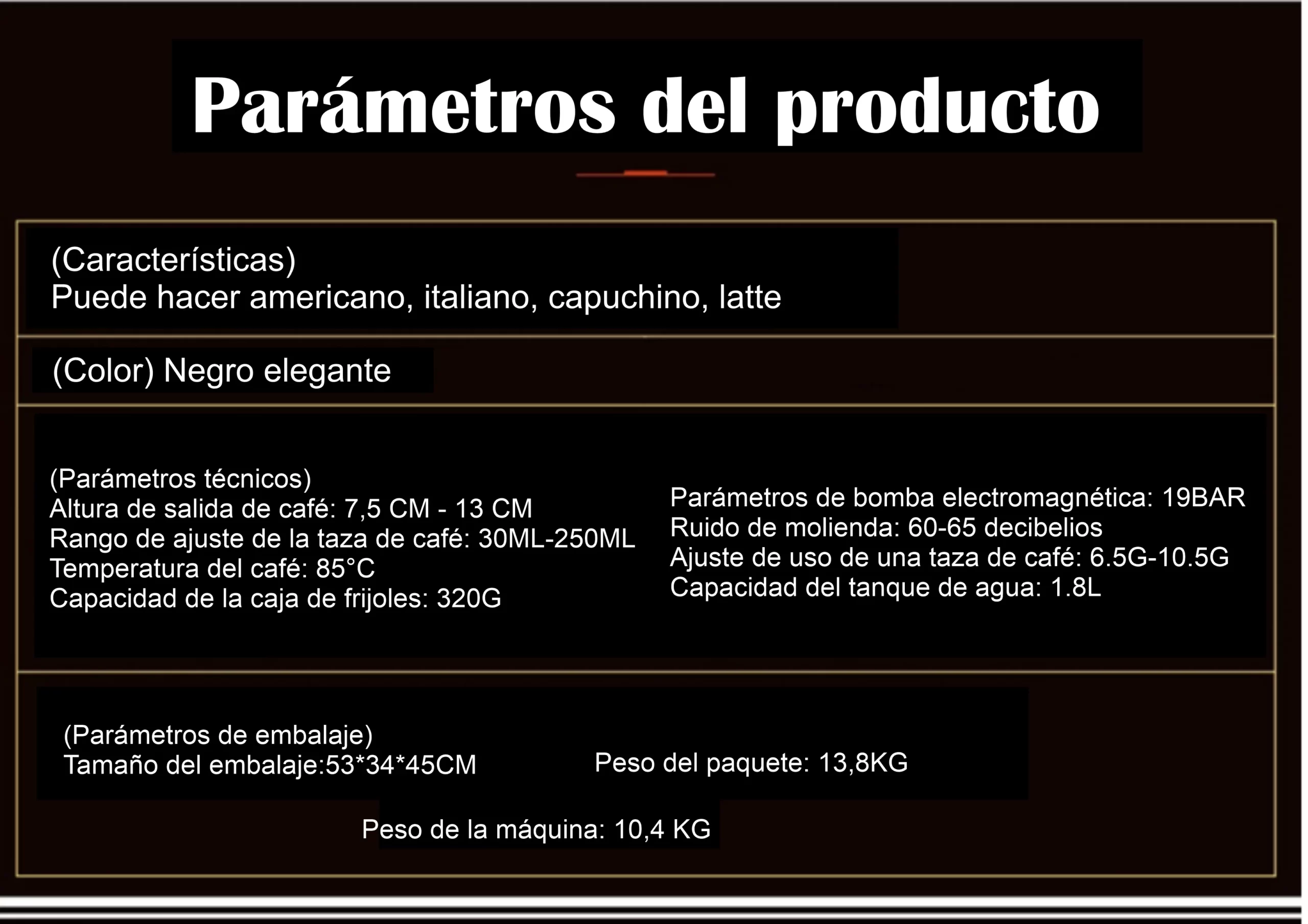 parametros Cafetera CLT- Q007